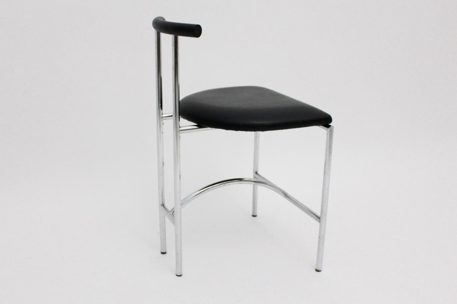 Late 20th Century Black Modern Vintage Side Chair Tokyo by Rodney Kinsman 1985 Metal Faux Leather For Sale