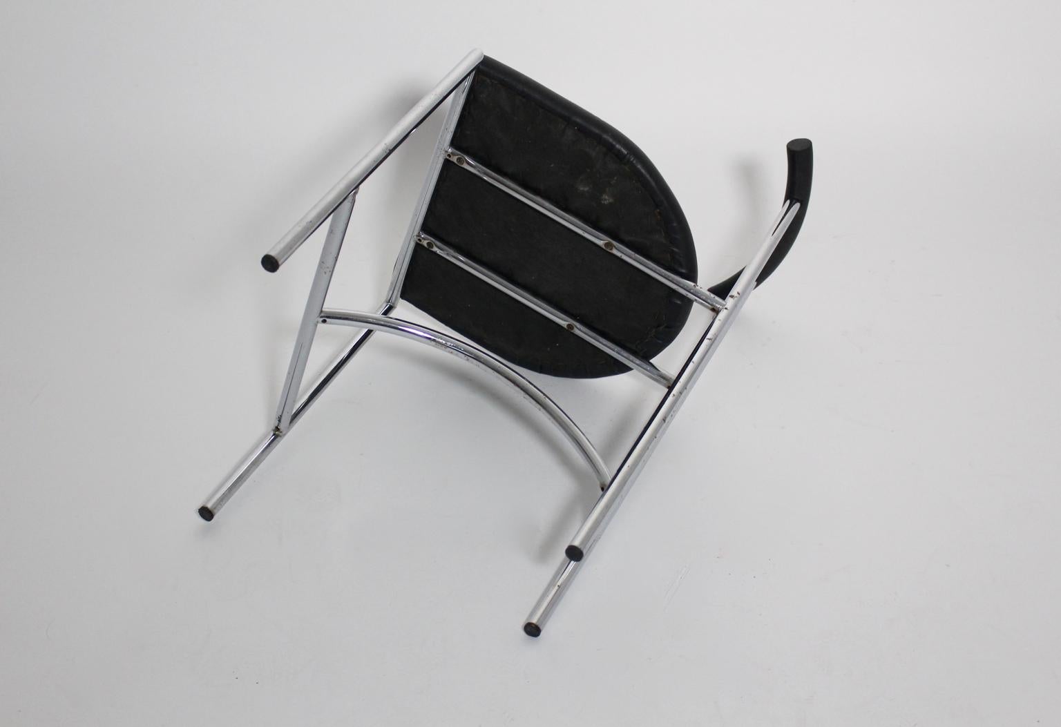 Black Modern Vintage Side Chair Tokyo by Rodney Kinsman 1985 Metal Faux Leather For Sale 2