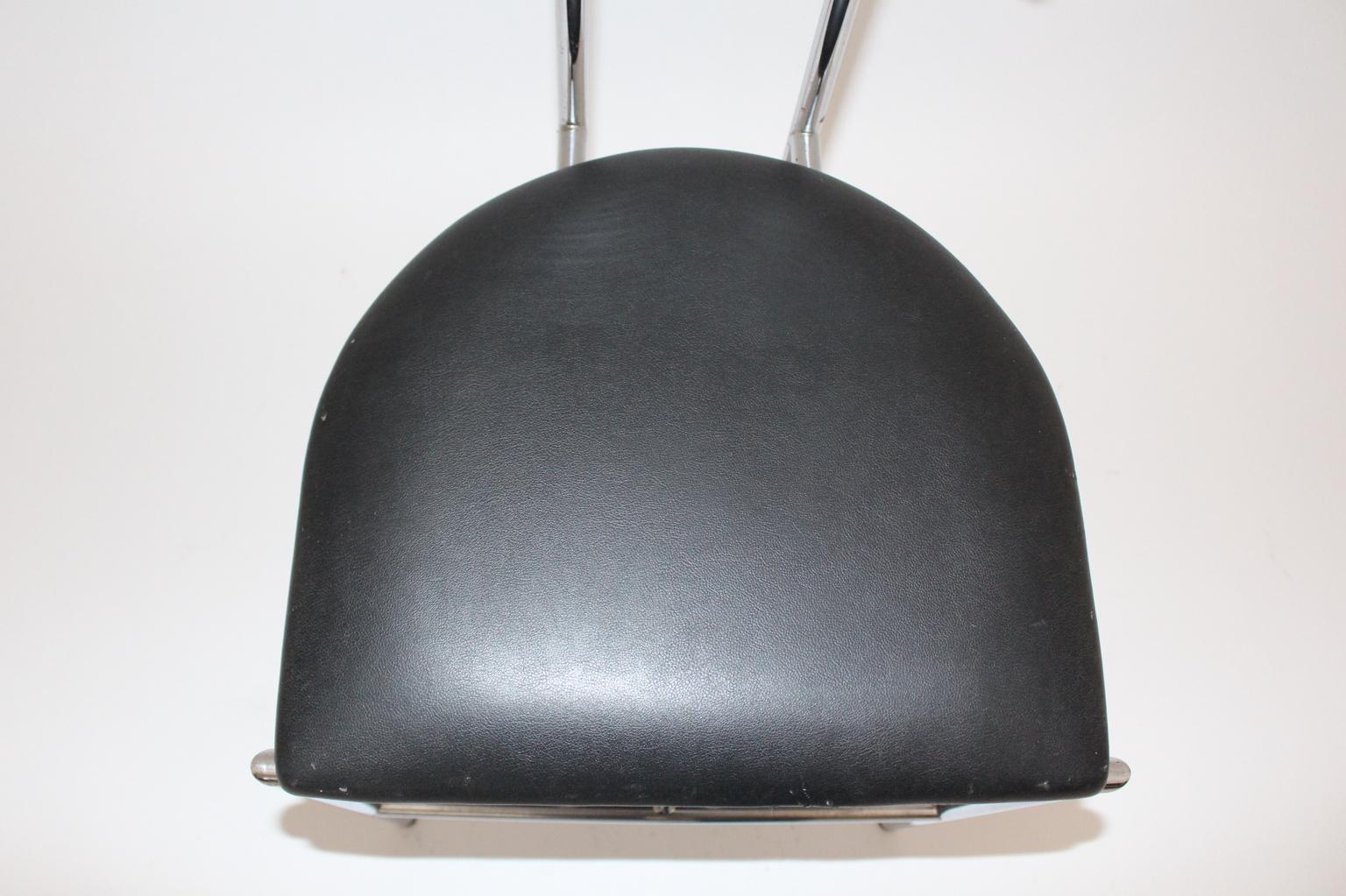Black Modern Vintage Side Chair Tokyo by Rodney Kinsman 1985 Metal Faux Leather For Sale 3