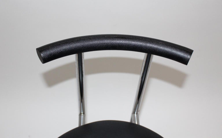 Black Modern Vintage Side Chair Tokyo by Rodney Kinsman 1985 Metal Faux Leather For Sale 4