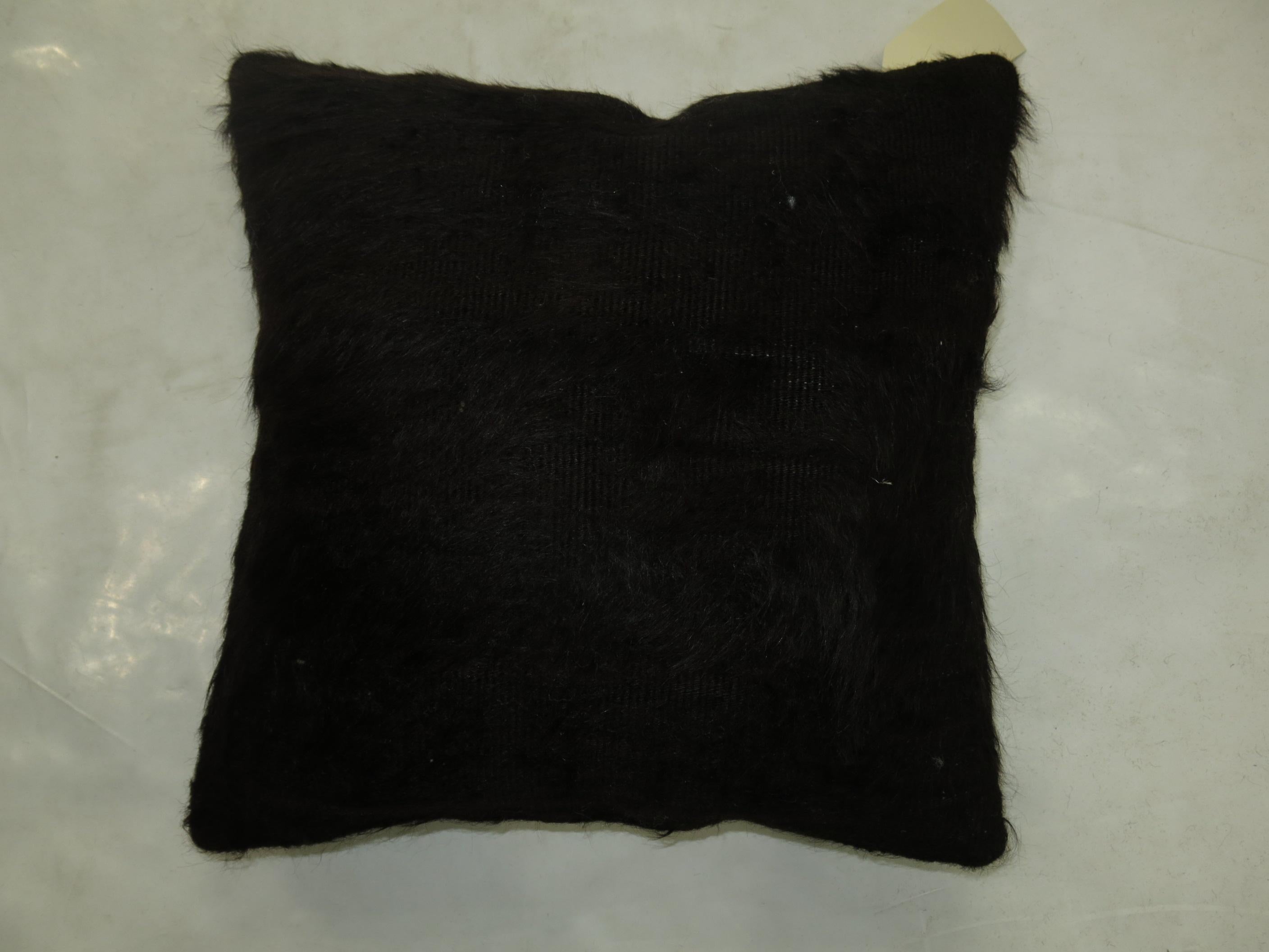 Hand-Knotted Black Mohair Rug Pillow For Sale