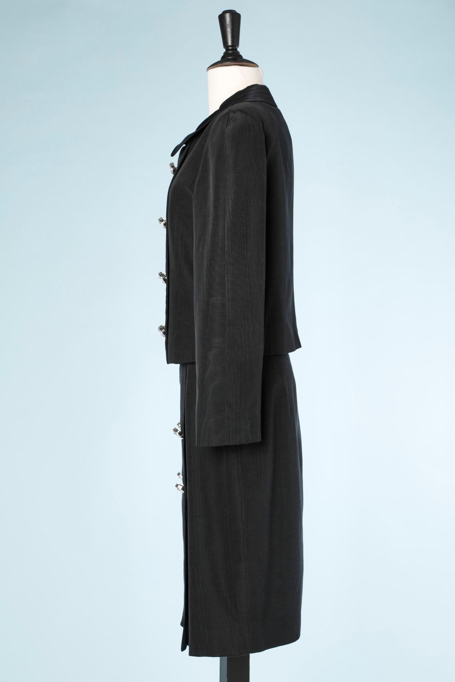 Women's Black Moiré evening skirt-suit with rhinestone buttons GENNY For Sale