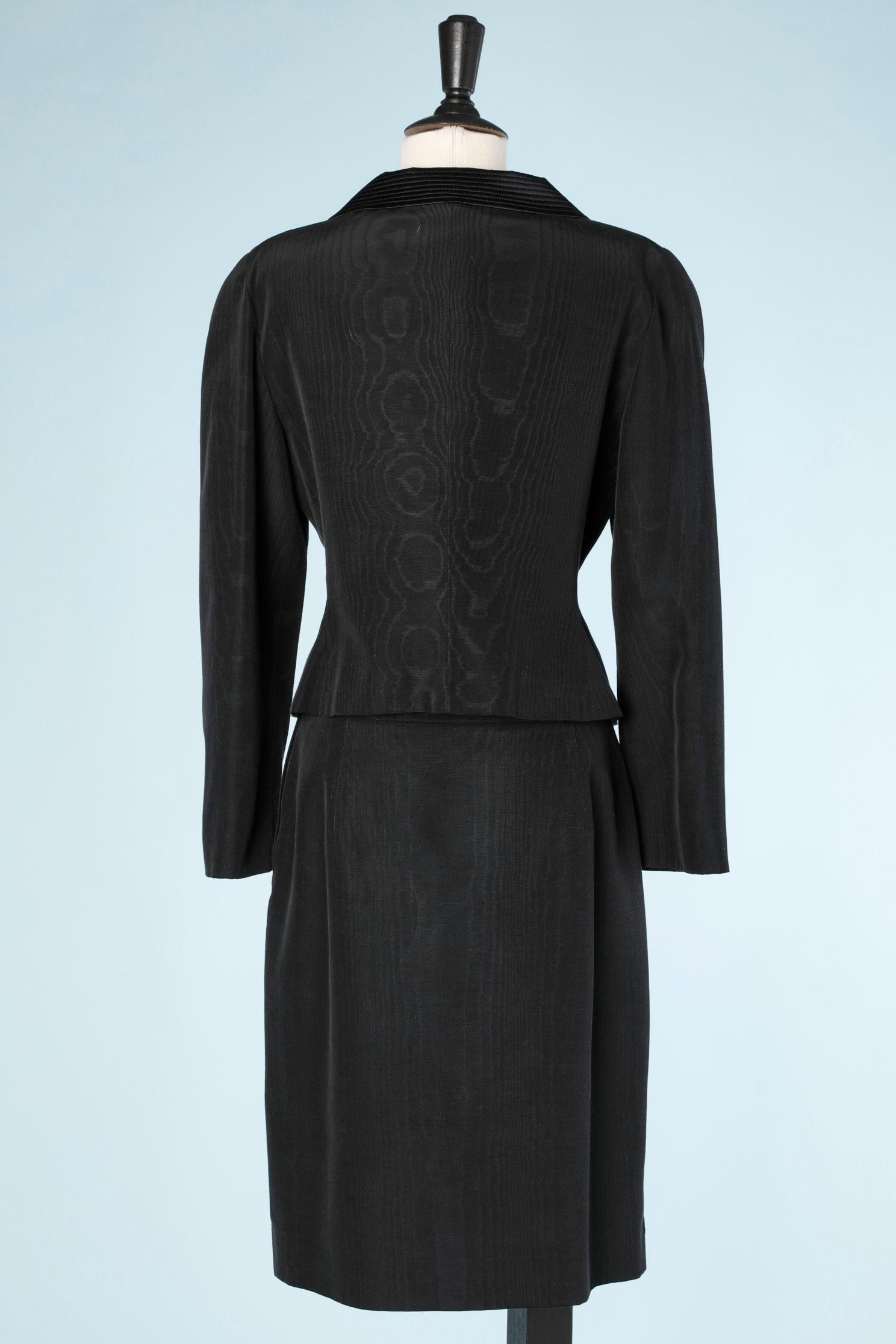 Black Moiré evening skirt-suit with rhinestone buttons GENNY For Sale 1
