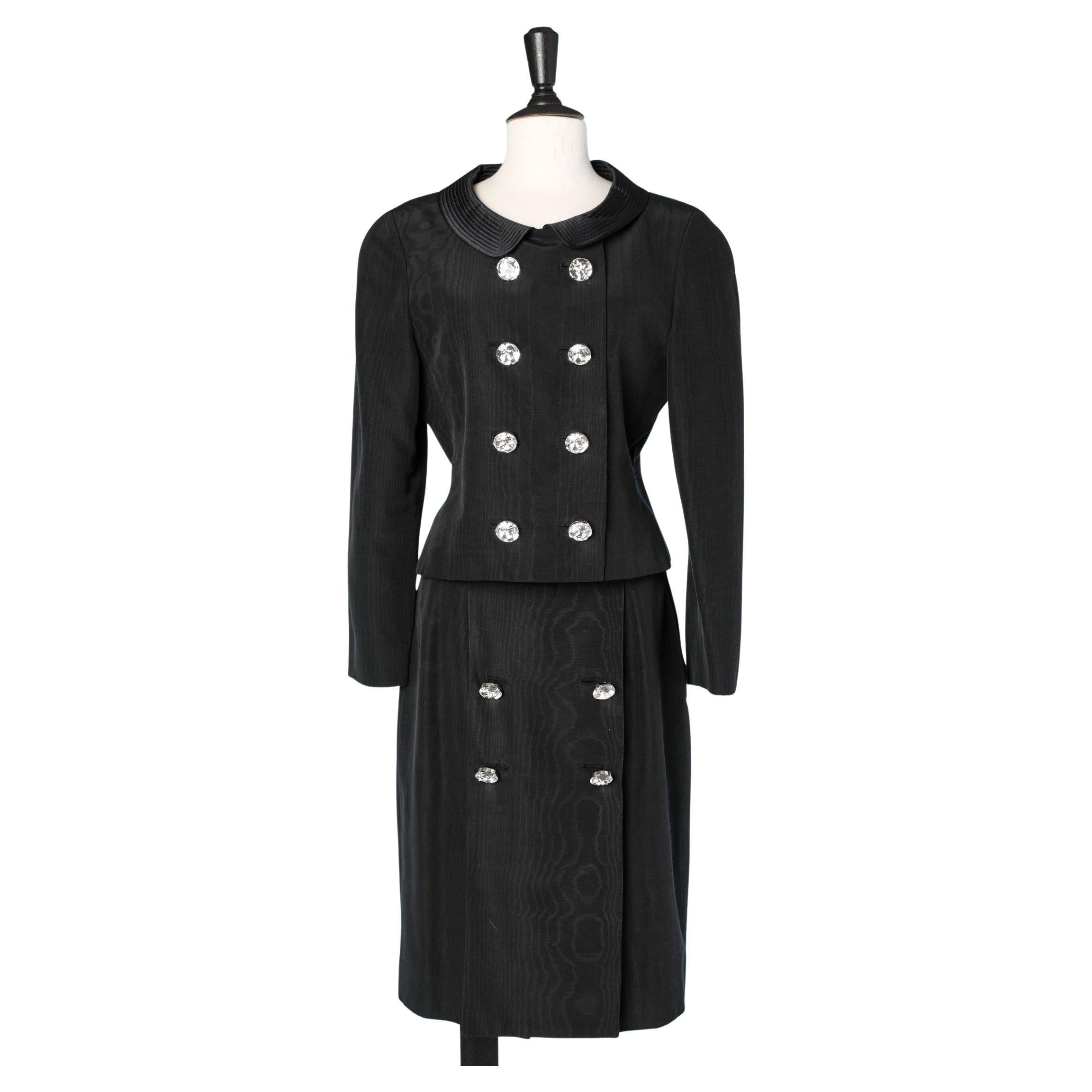 Black Moiré evening skirt-suit with rhinestone buttons GENNY For Sale