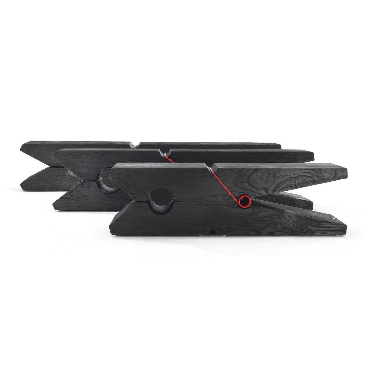 Modern Black Clothespin 94 Inches Vulcano Bench with Red Iron spring, Made in Italy For Sale