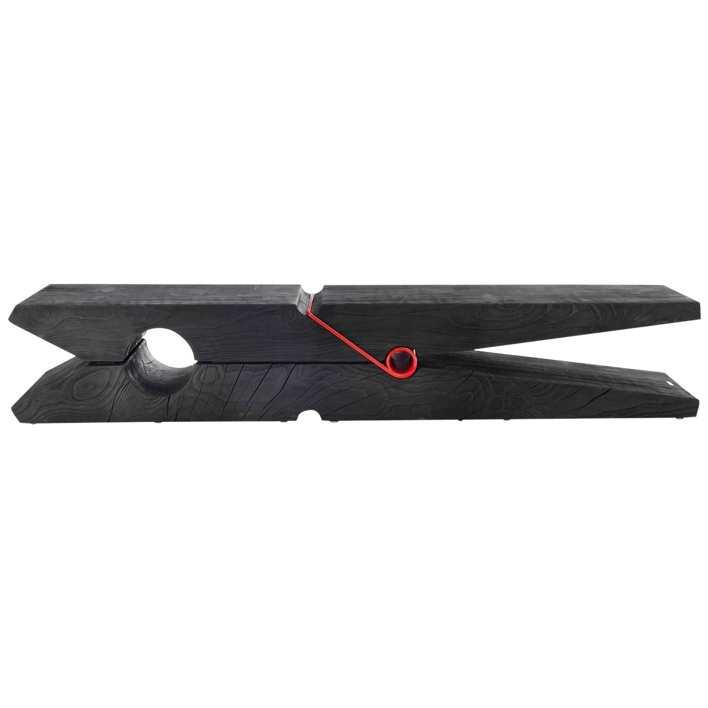 Schwarze schwarze Clothespin 94 Zoll Vulcano-Bank mit roter Eisenfeder, Made in Italy