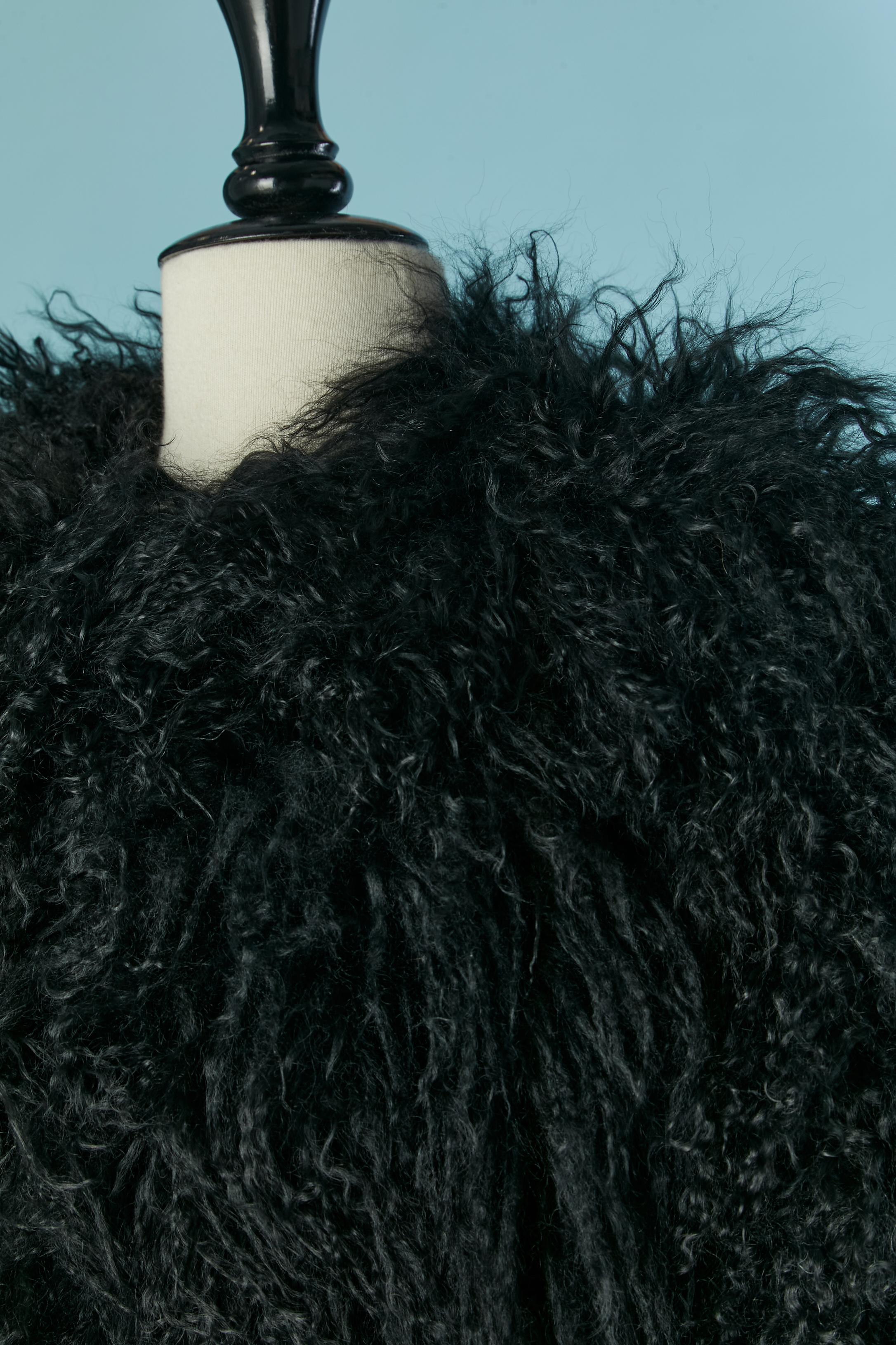 Black Mongolian fur long coat CARLO TIVIOLI In Excellent Condition For Sale In Saint-Ouen-Sur-Seine, FR