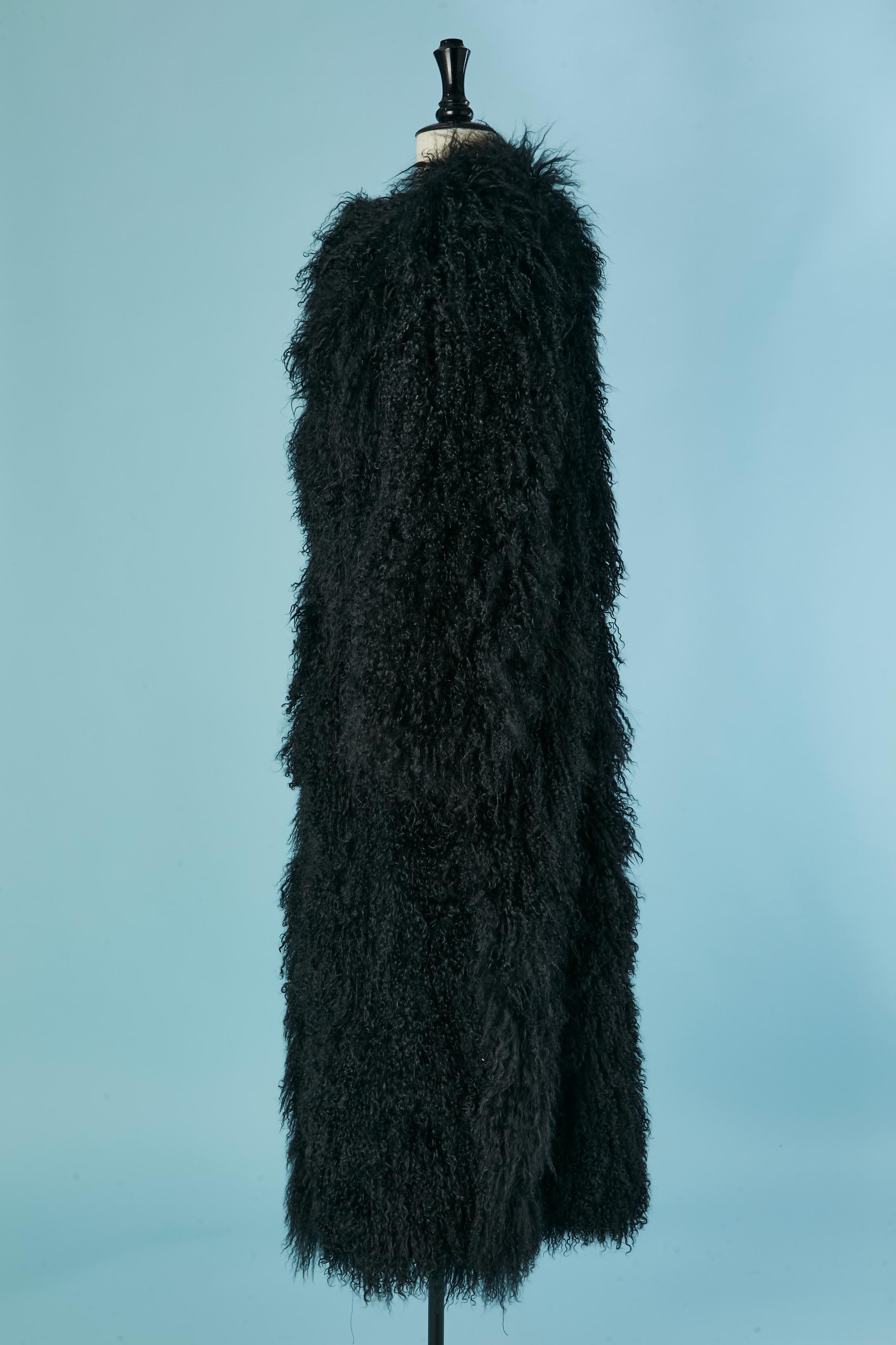 Women's Black Mongolian fur long coat CARLO TIVIOLI For Sale