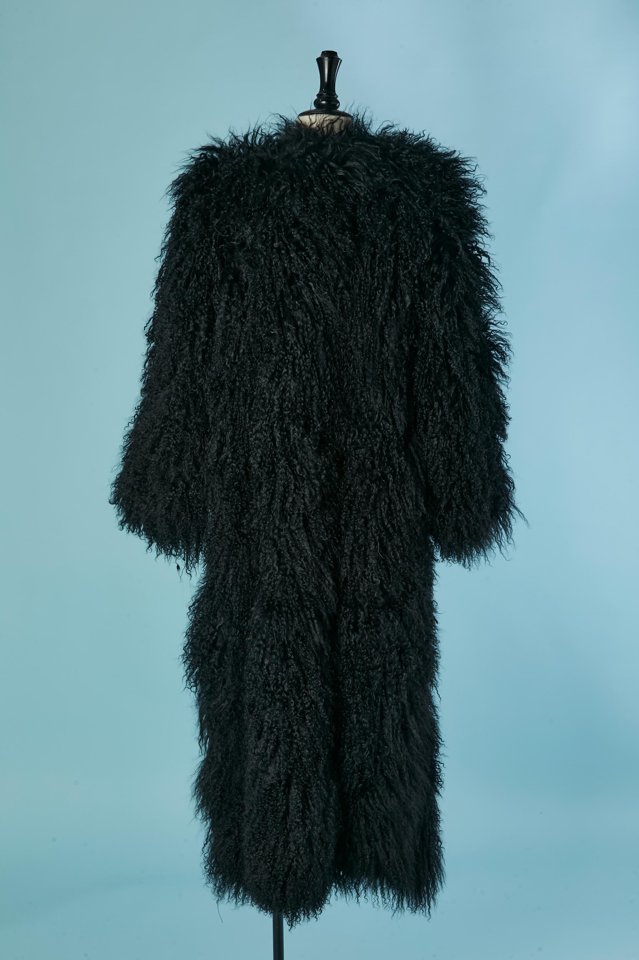 Black Mongolian fur long coat CARLO TIVIOLI For Sale 1