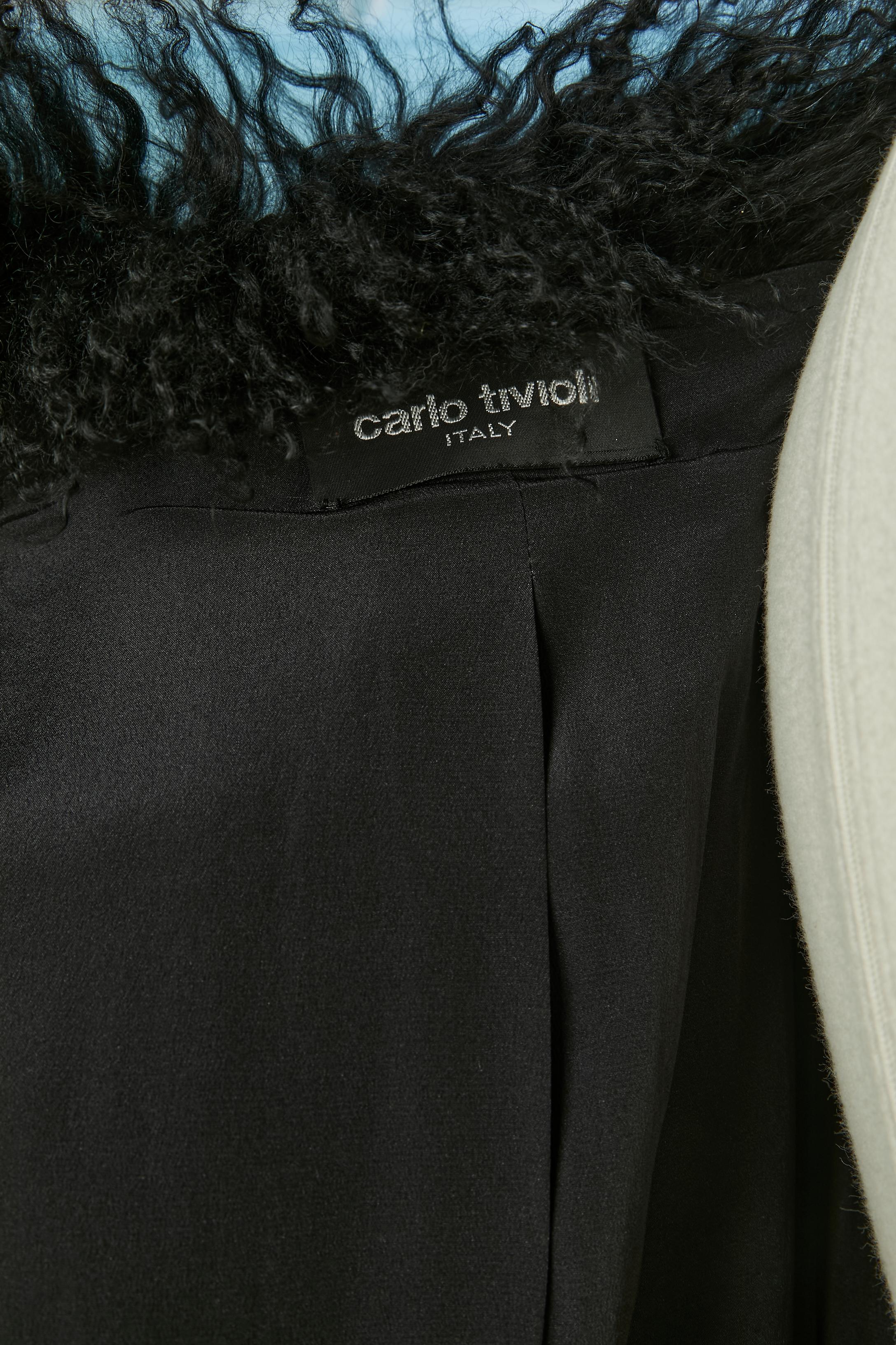 Black Mongolian fur long coat CARLO TIVIOLI For Sale 2