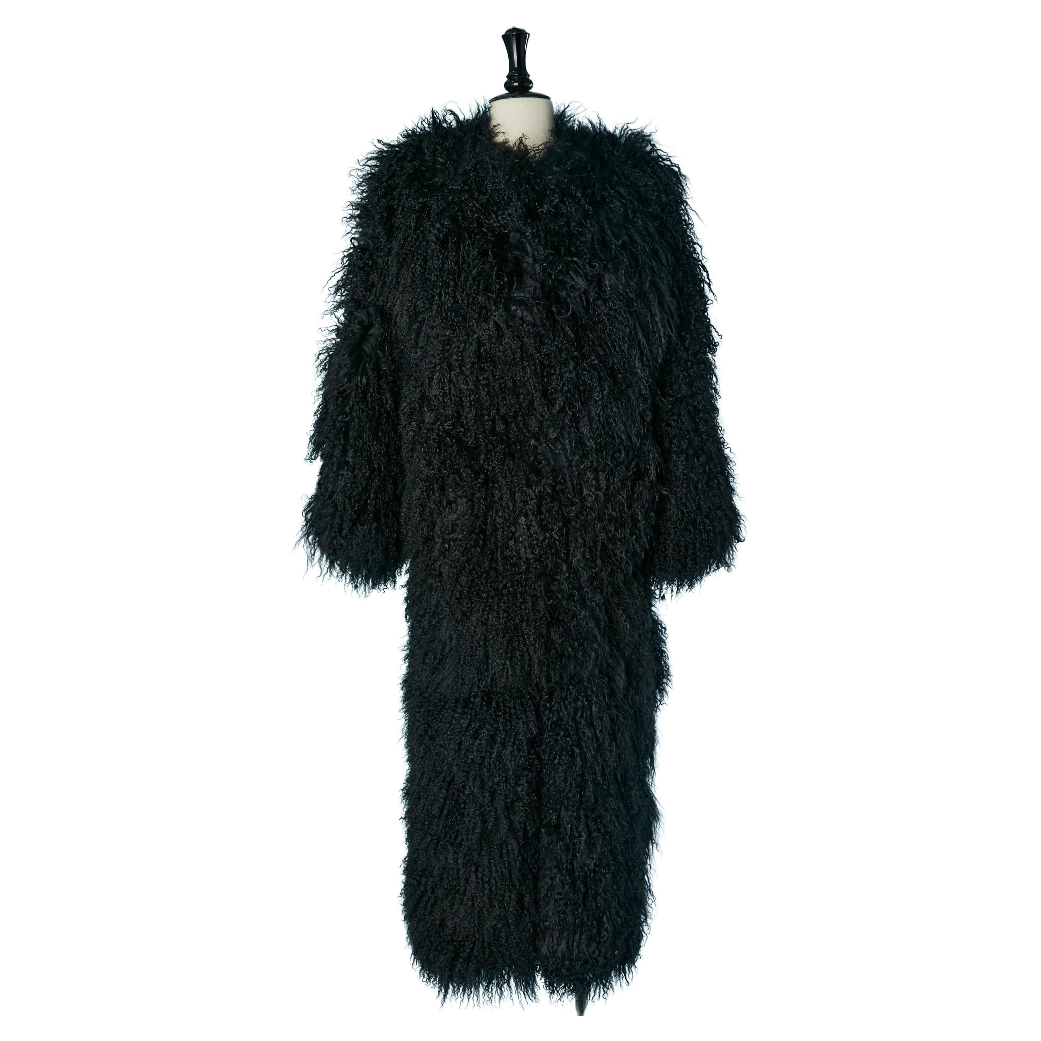 Black Mongolian fur long coat CARLO TIVIOLI For Sale