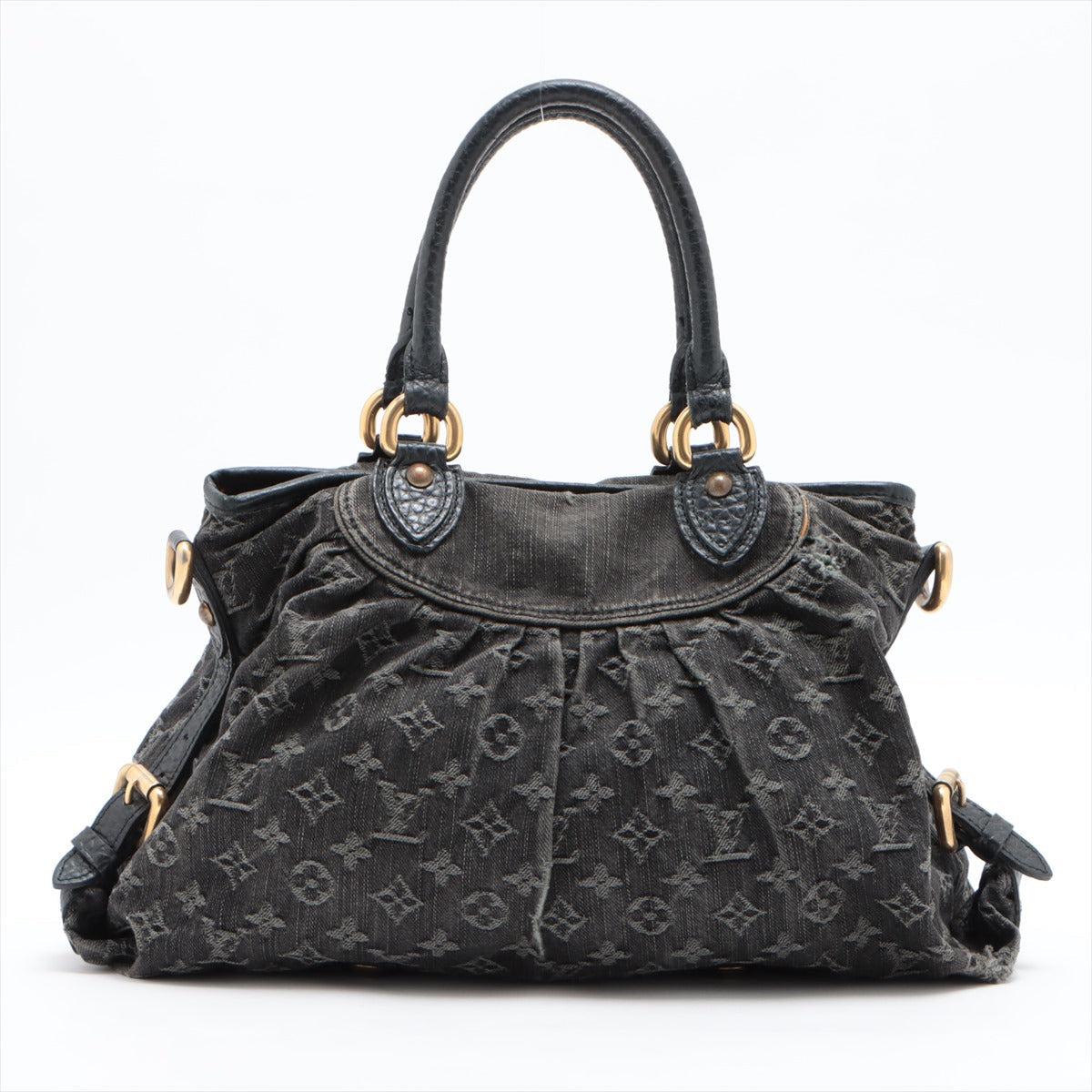 Schwarze Monogramm-Denim-Umhängetasche von Louis Vuitton Neo Cabby MM mit goldfarbenem Muster Damen