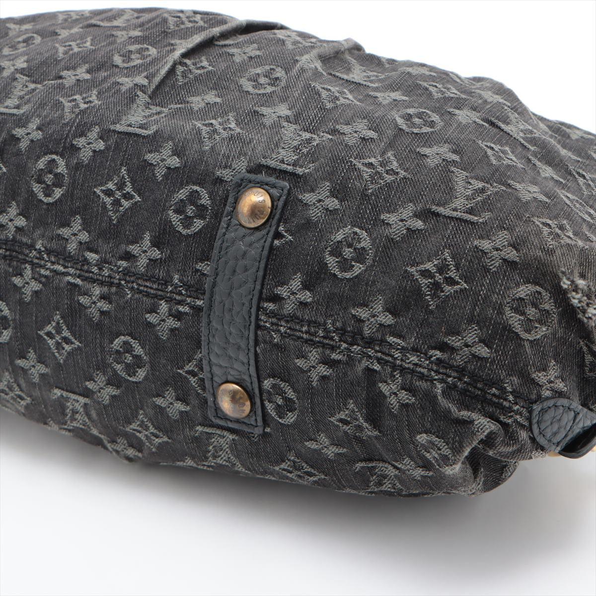 Schwarze Monogramm-Denim-Umhängetasche von Louis Vuitton Neo Cabby MM mit goldfarbenem Muster 1
