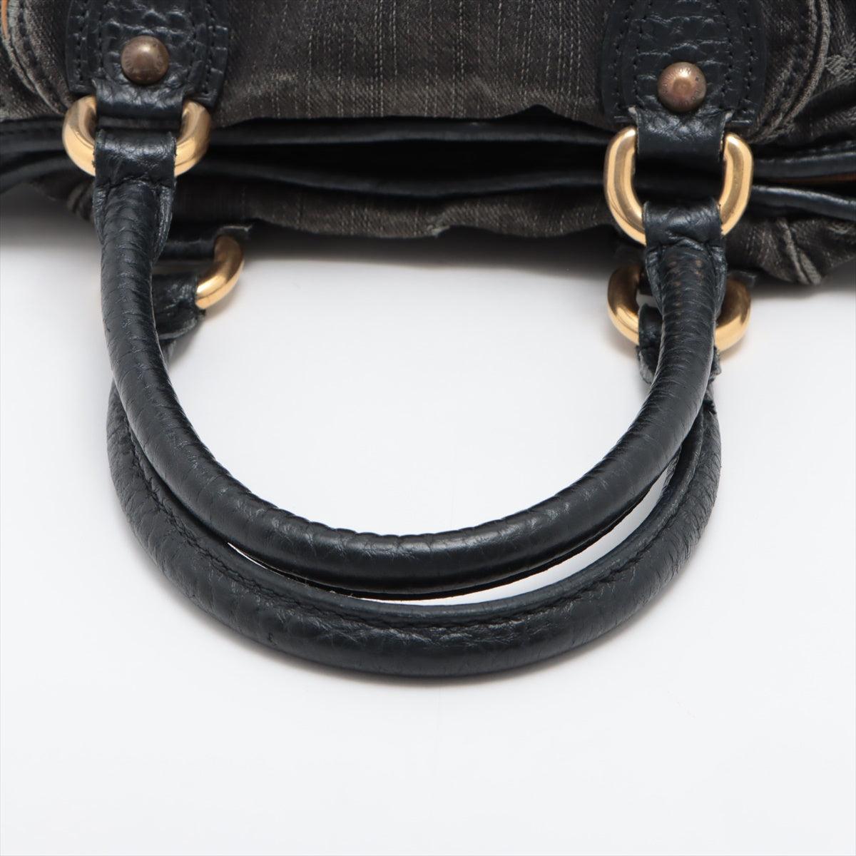 Schwarze Monogramm-Denim-Umhängetasche von Louis Vuitton Neo Cabby MM mit goldfarbenem Muster 3