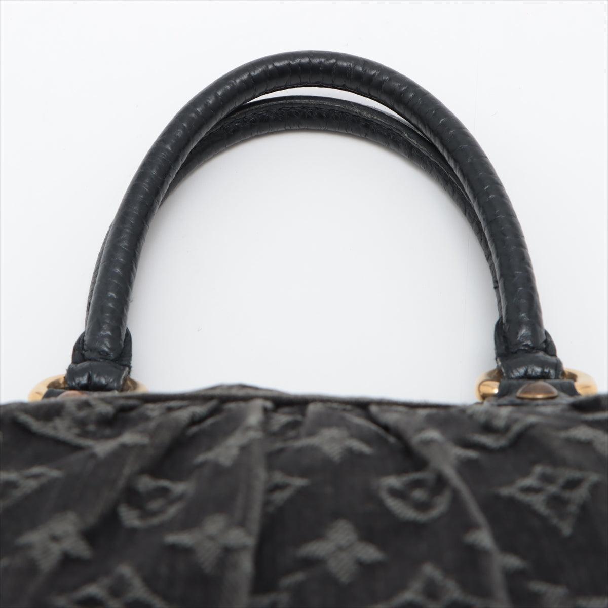 Schwarze Monogramm-Denim-Umhängetasche von Louis Vuitton Neo Cabby MM mit goldfarbenem Muster 4