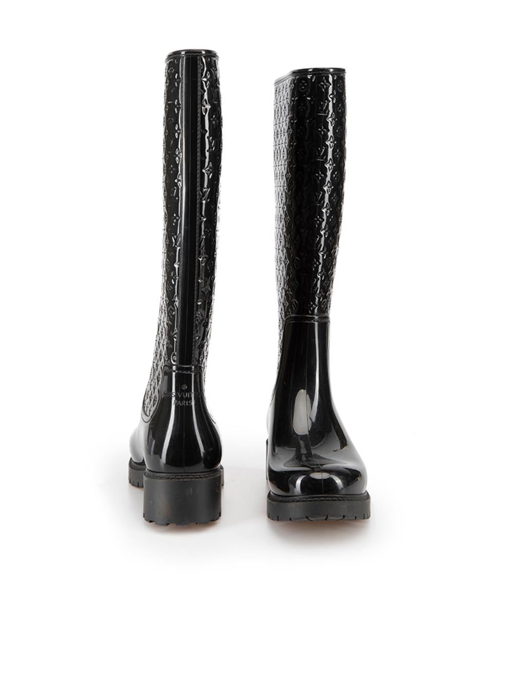 Louis Vuitton Black Monogram Rubber Rain Boots Size IT 35 In Good Condition In London, GB