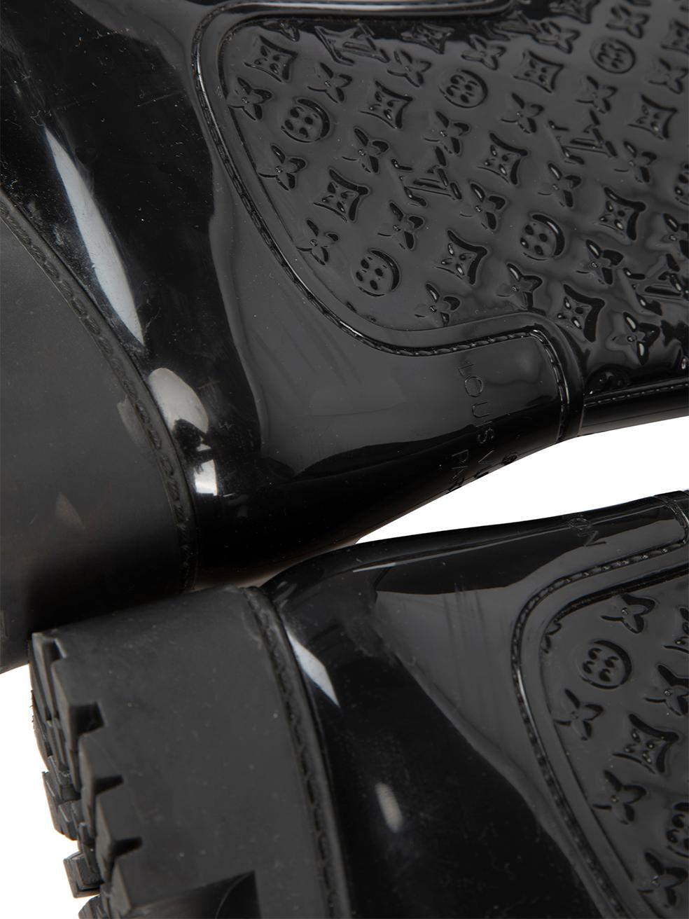 Women's Louis Vuitton Black Monogram Rubber Rain Boots Size IT 35