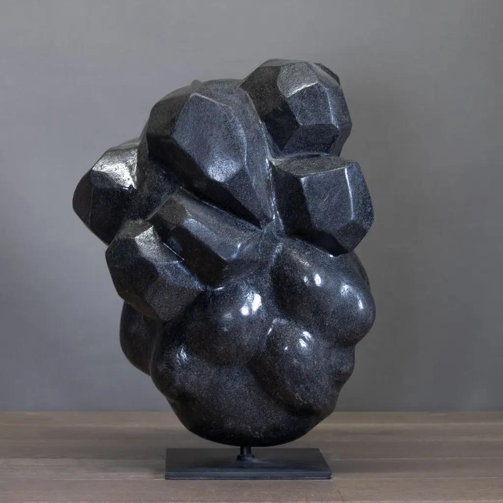 French Black Monolithic Sculpture in River Stone. For Sale
