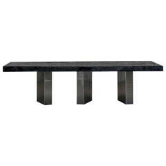 Black Moon Dining Table, Burnt Wood & Epoxy Resin, Made in Italy