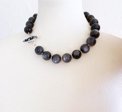 Black Moonstone Shimmering Round Beaded Necklace with Toggle Clasp