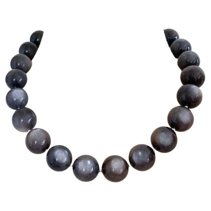 Black Moonstone Shimmering Round Beaded Necklace with Toggle Clasp