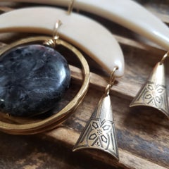 SALE Black Moonstone and Gold Hued Brass "Wedding Talisman" Choker
