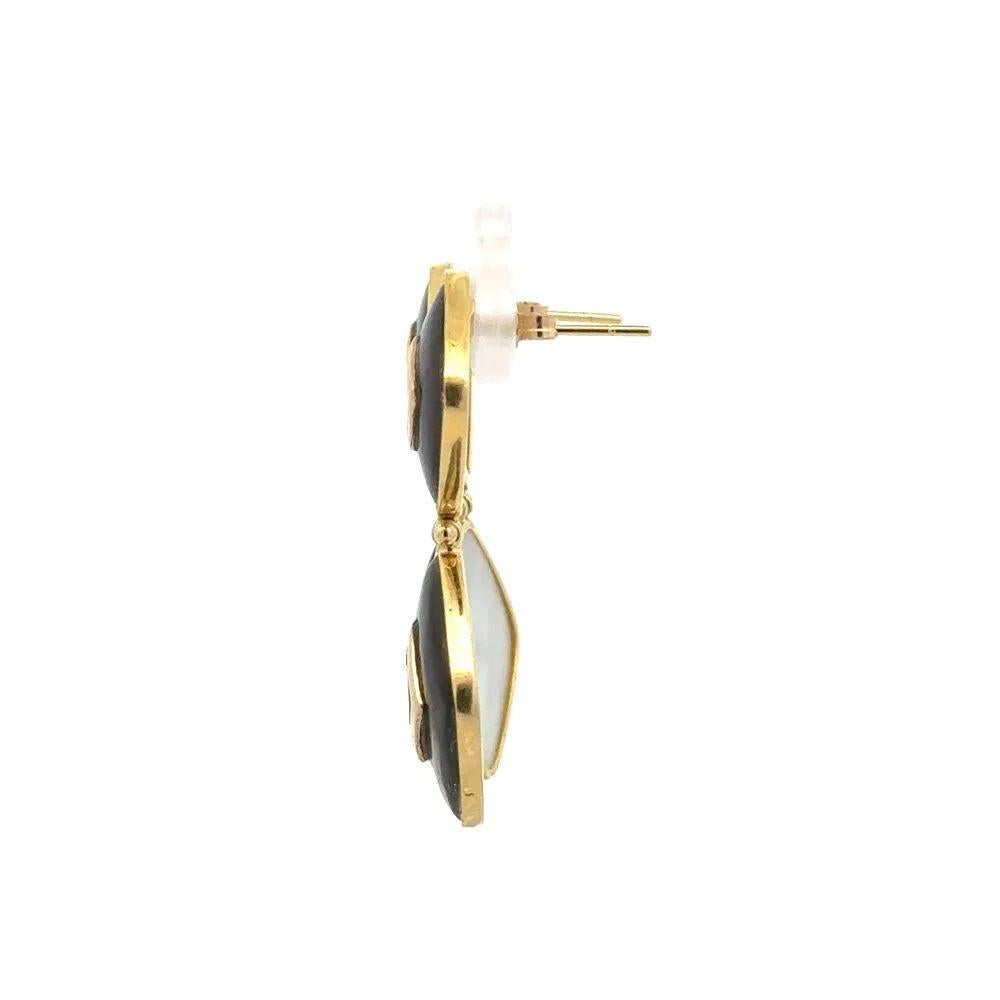 Pendientes de gota de oro con madreperla negra y amatista cuadrada en Excelente estado para la venta en Montreal, QC
