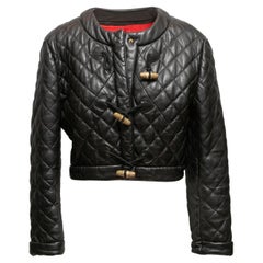 Giacca in pelle trapuntata nera Moschino anni '90 taglia IT 44