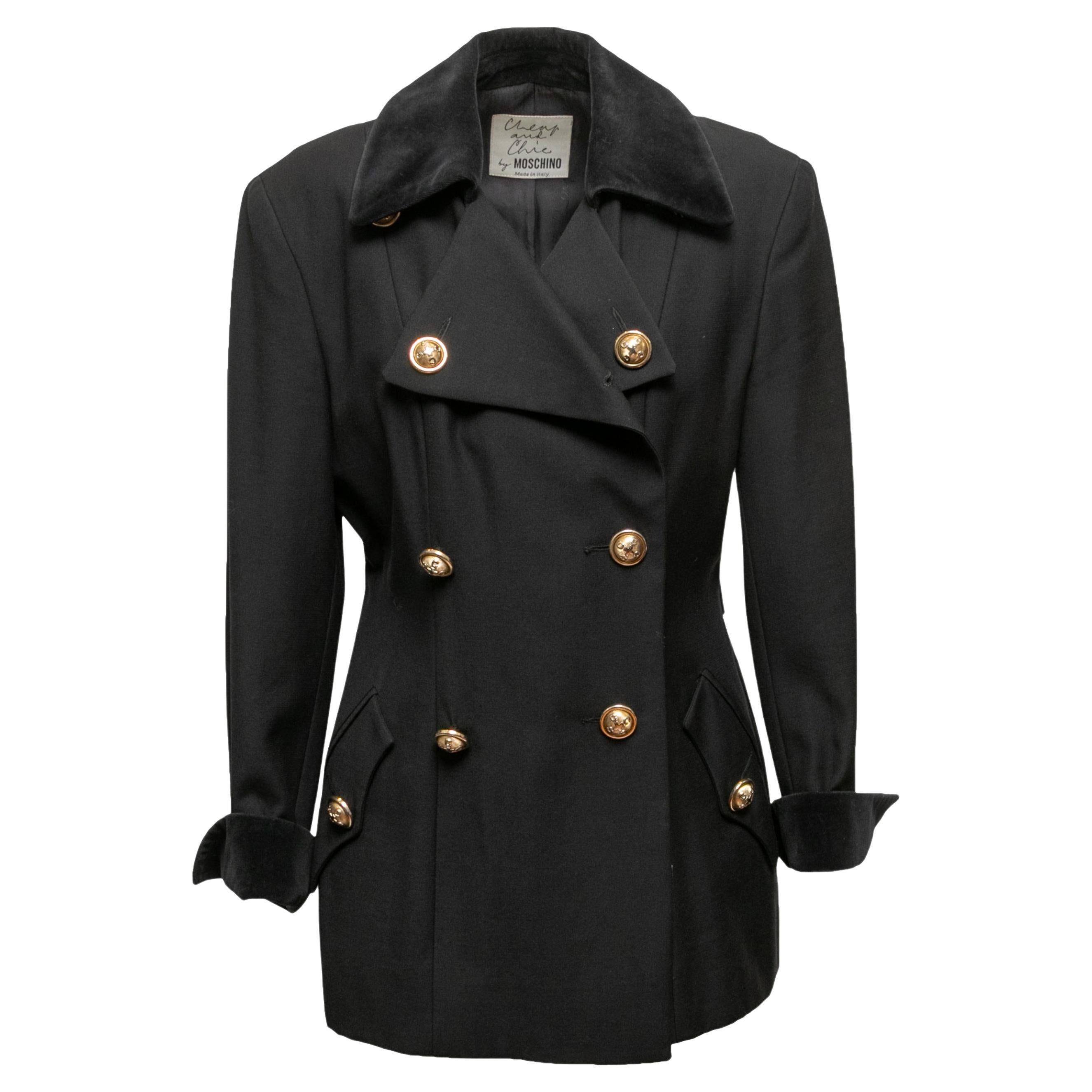 Schwarzer Moschino Cheap and Chic doppelreihiger Wollmantel Größe US S/M