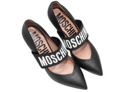Black Moschino Pointed-Toe Spellout Strap Mary Jane Pumps Size 37