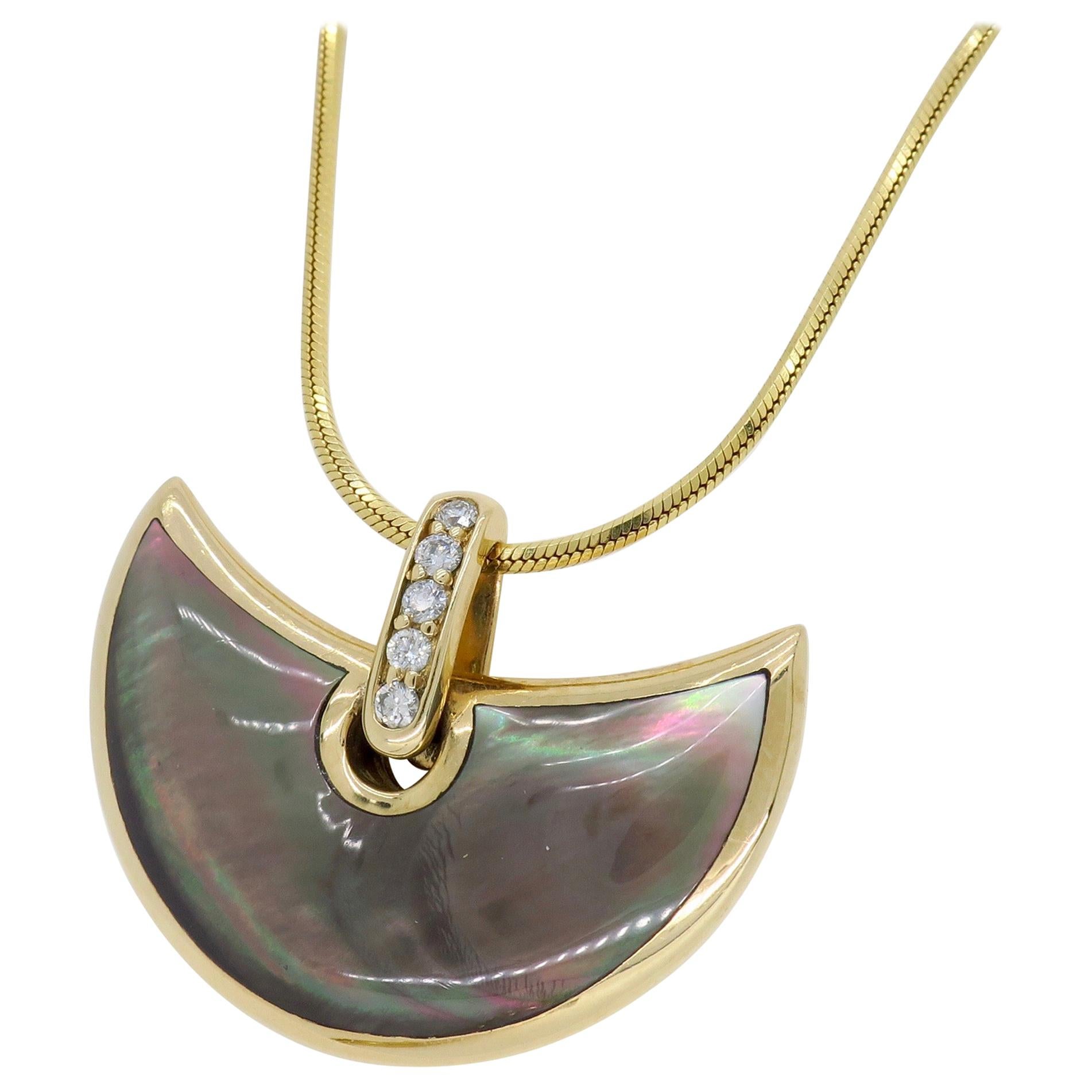Black Mother of Pearl and Diamond Pendant Necklace