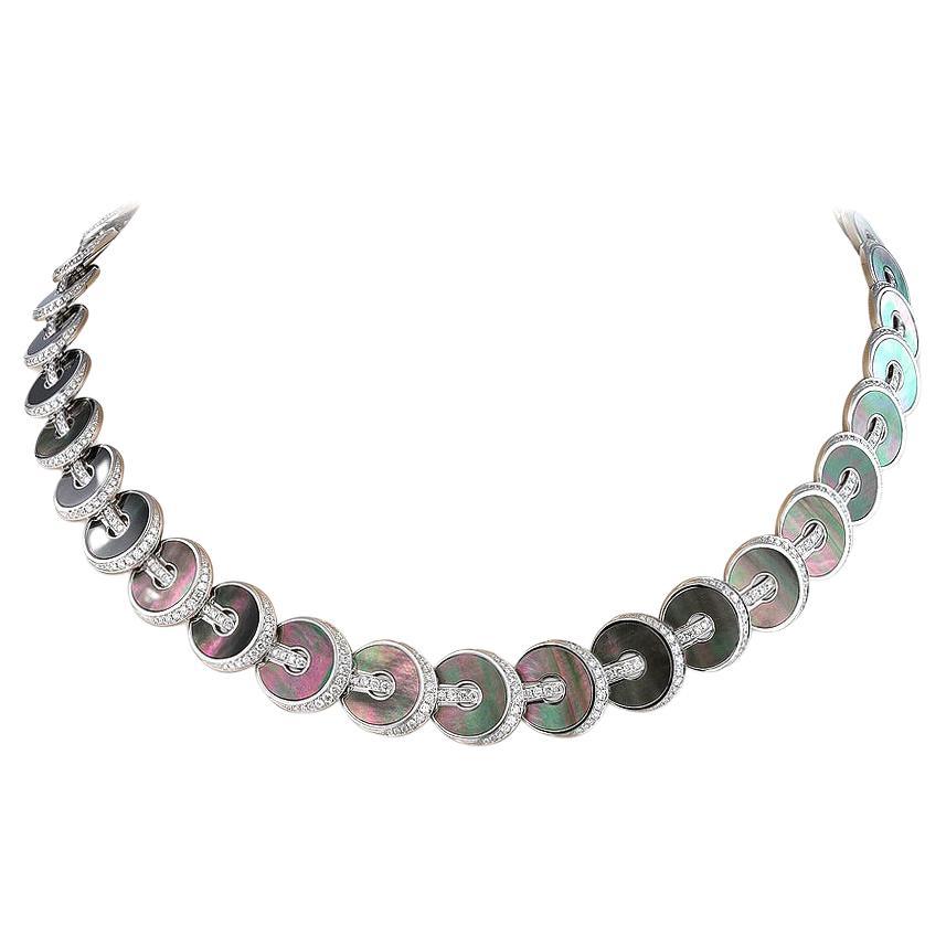 Black Mother of Pearl & Diamond Necklace For Sale