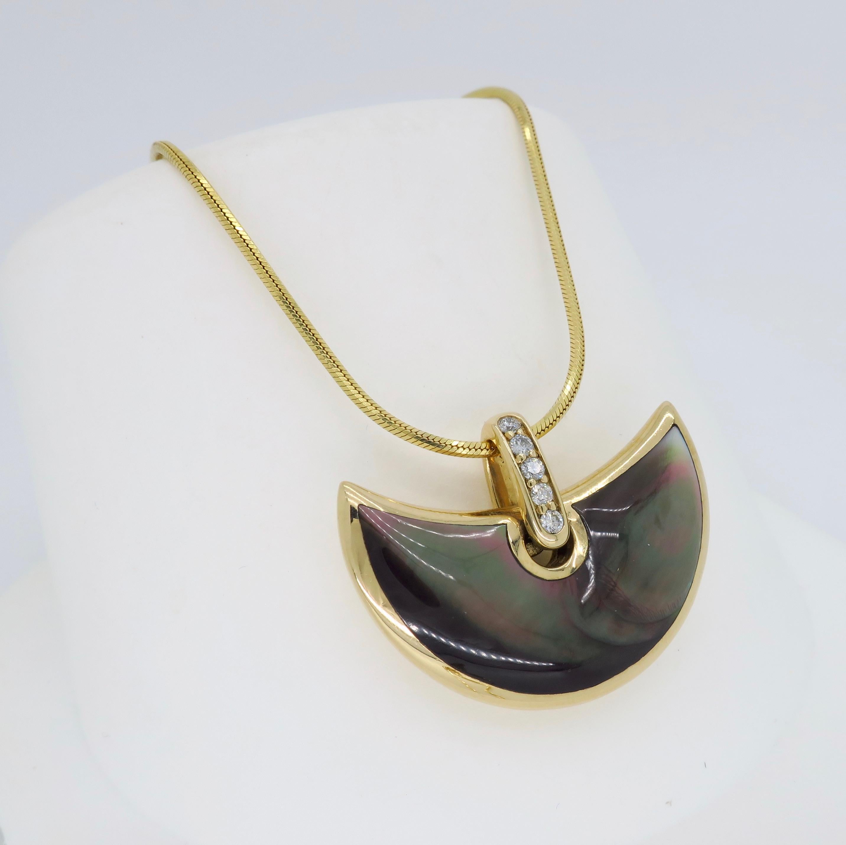 Black Mother of Pearl and Diamond Pendant Necklace 1