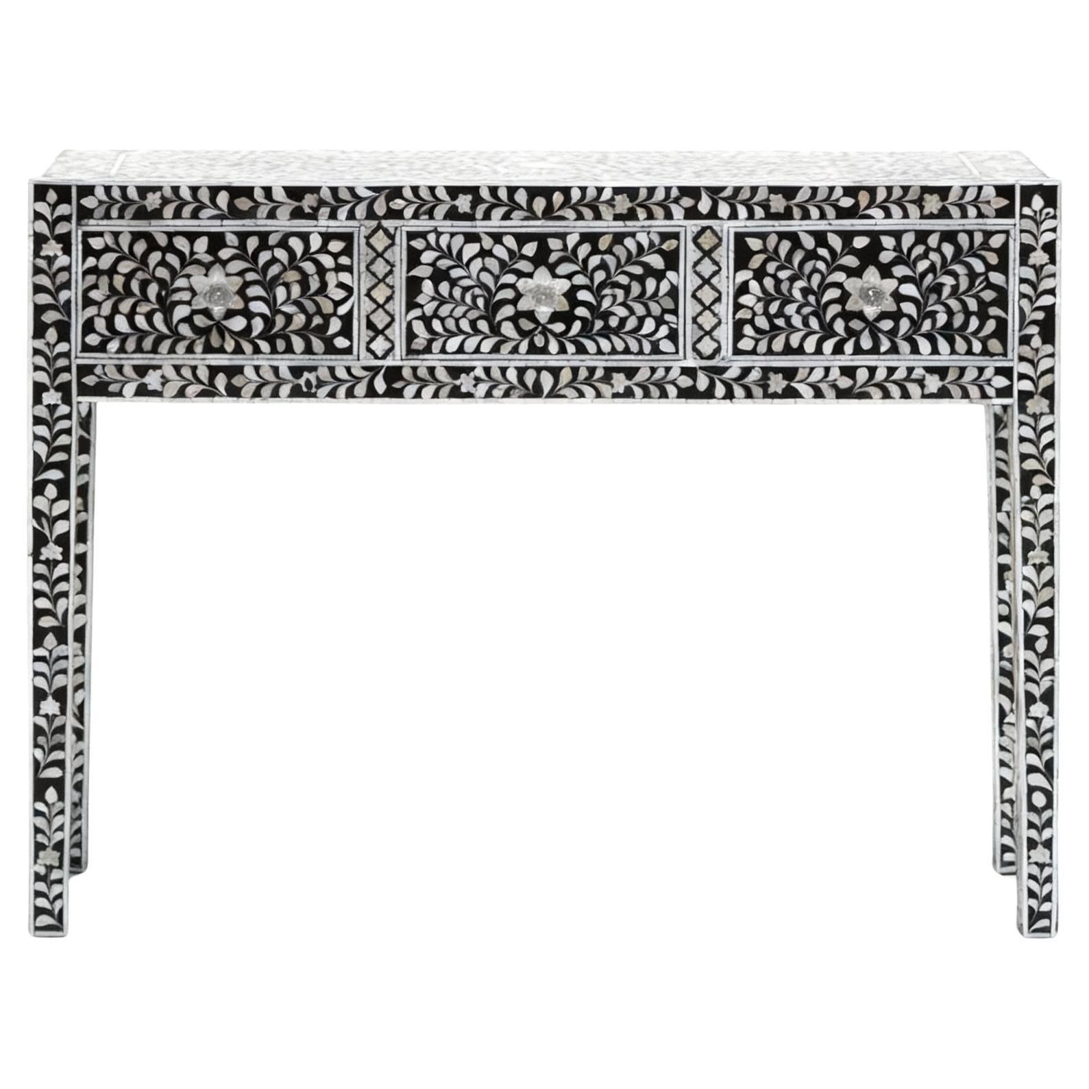 Black Mother of Pearl Inlay Floral Console Table by House of Jaipur