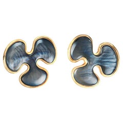 Black Mother of Pearl Yellow Gold Stud Earrings