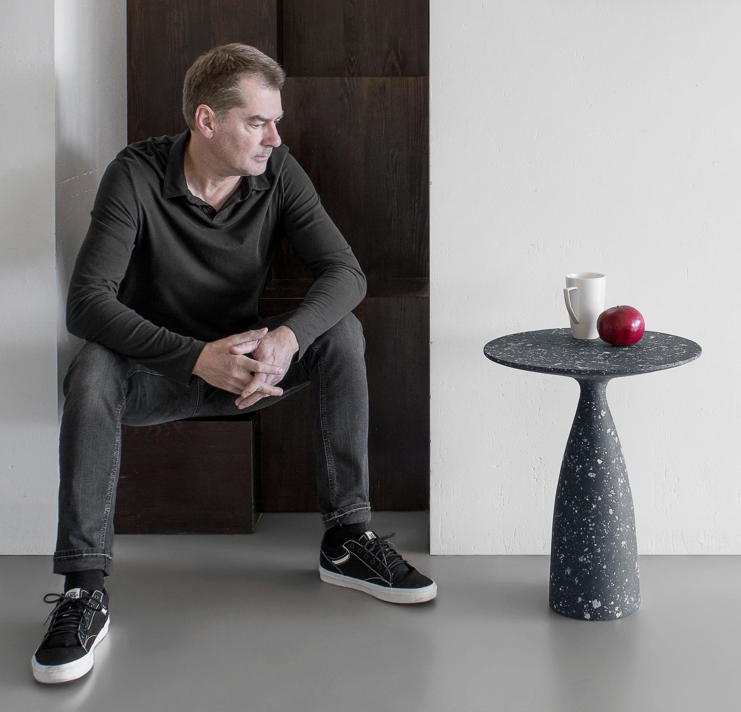 Concrete Black Mottled Side Table 40 by Donatas Zukauskas For Sale