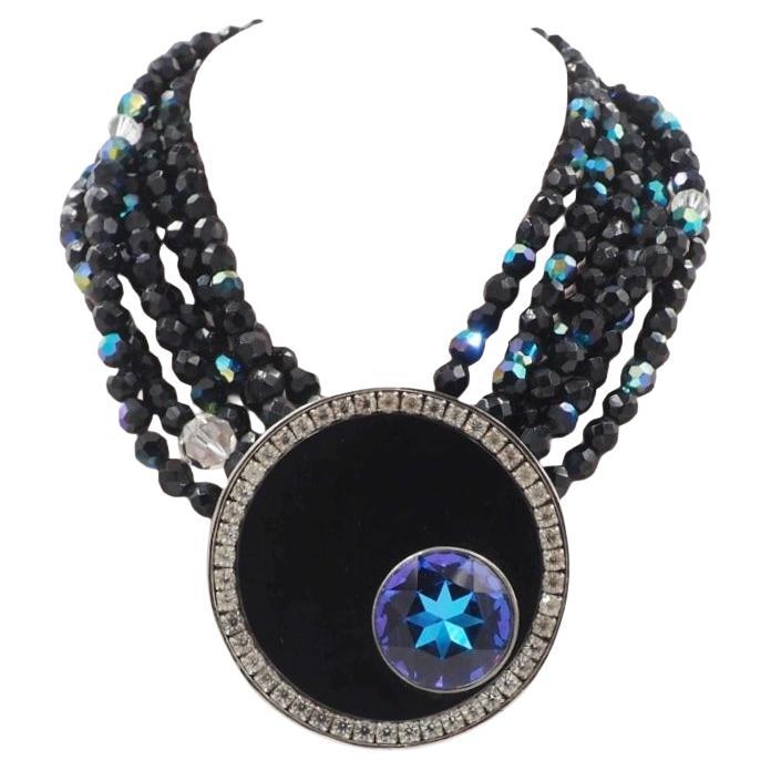 Black Multi Beaded Choker Necklace For Sale
