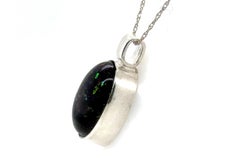 Black Multi Color Glass Cabochon Pendant Necklace GIA Certified Sterling Silver