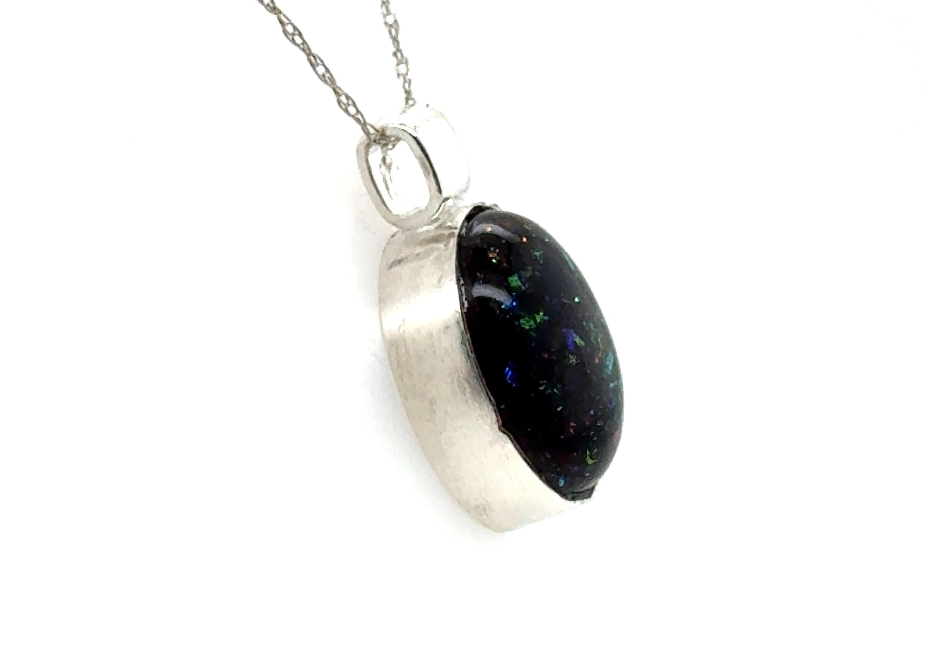 Collier à pendentifs en cabochon de verre multicolore noir en argent sterling certifié GIA Excellent état - En vente à Dearborn, MI