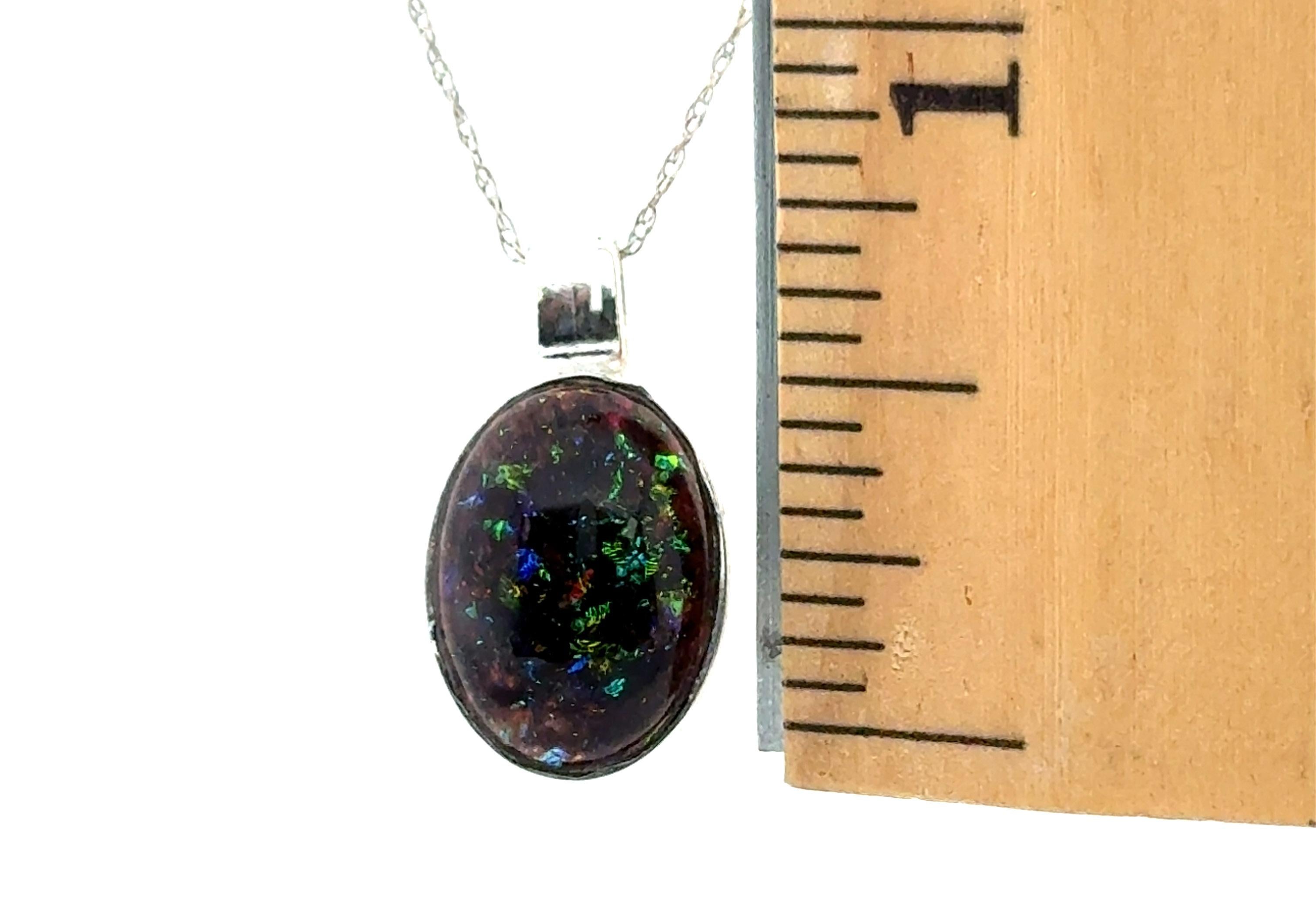 Collier à pendentifs en cabochon de verre multicolore noir en argent sterling certifié GIA en vente 1