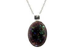 Collier à pendentifs en cabochon de verre multicolore noir en argent sterling certifié GIA