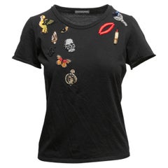 Schwarzes & mehrfarbiges Alexander McQueen verziertes T-Shirt Größe IT 42