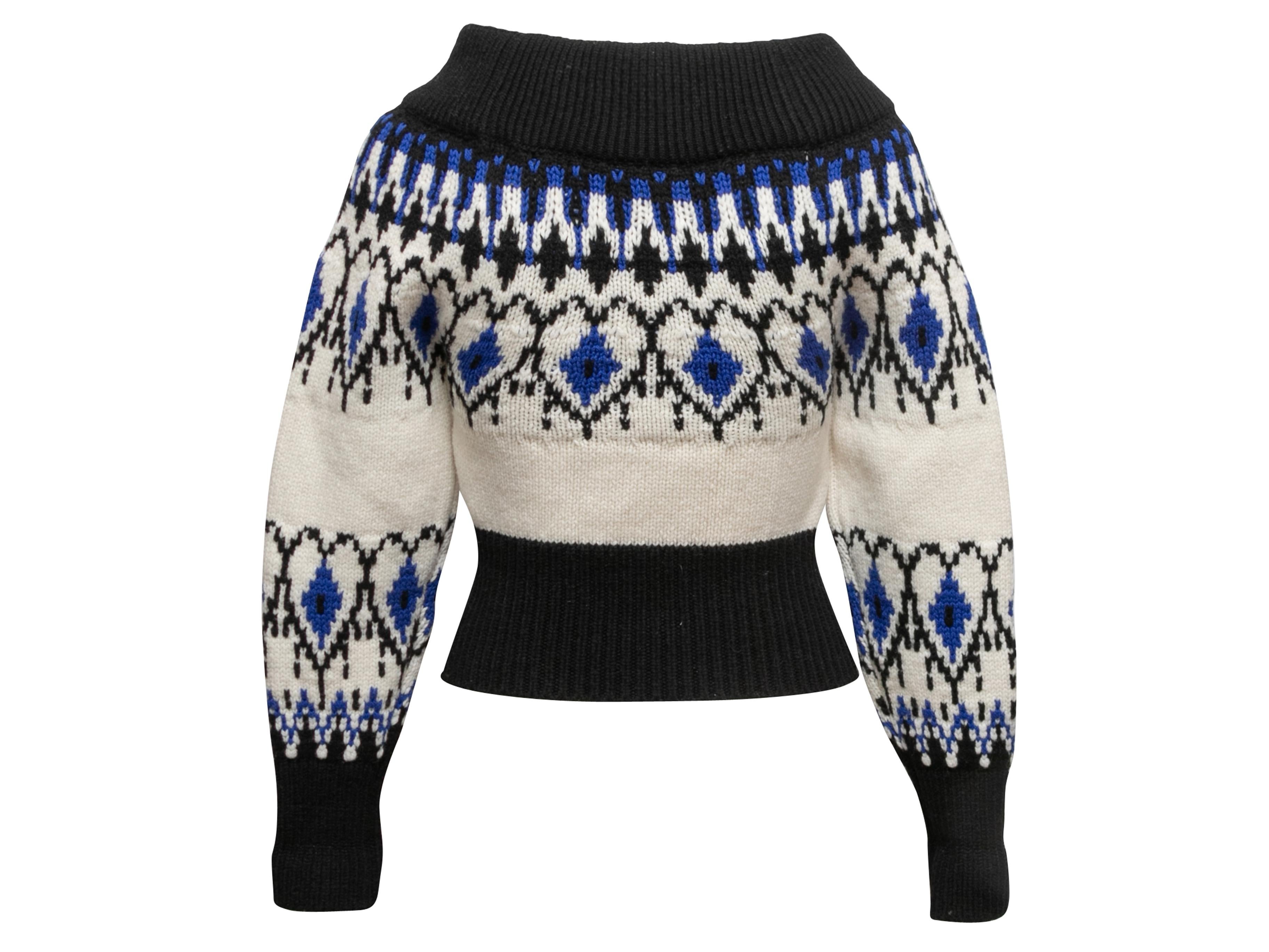 Noir Pull en laine intarsia noir et multicolore Alexander McQueen Taille US XS en vente