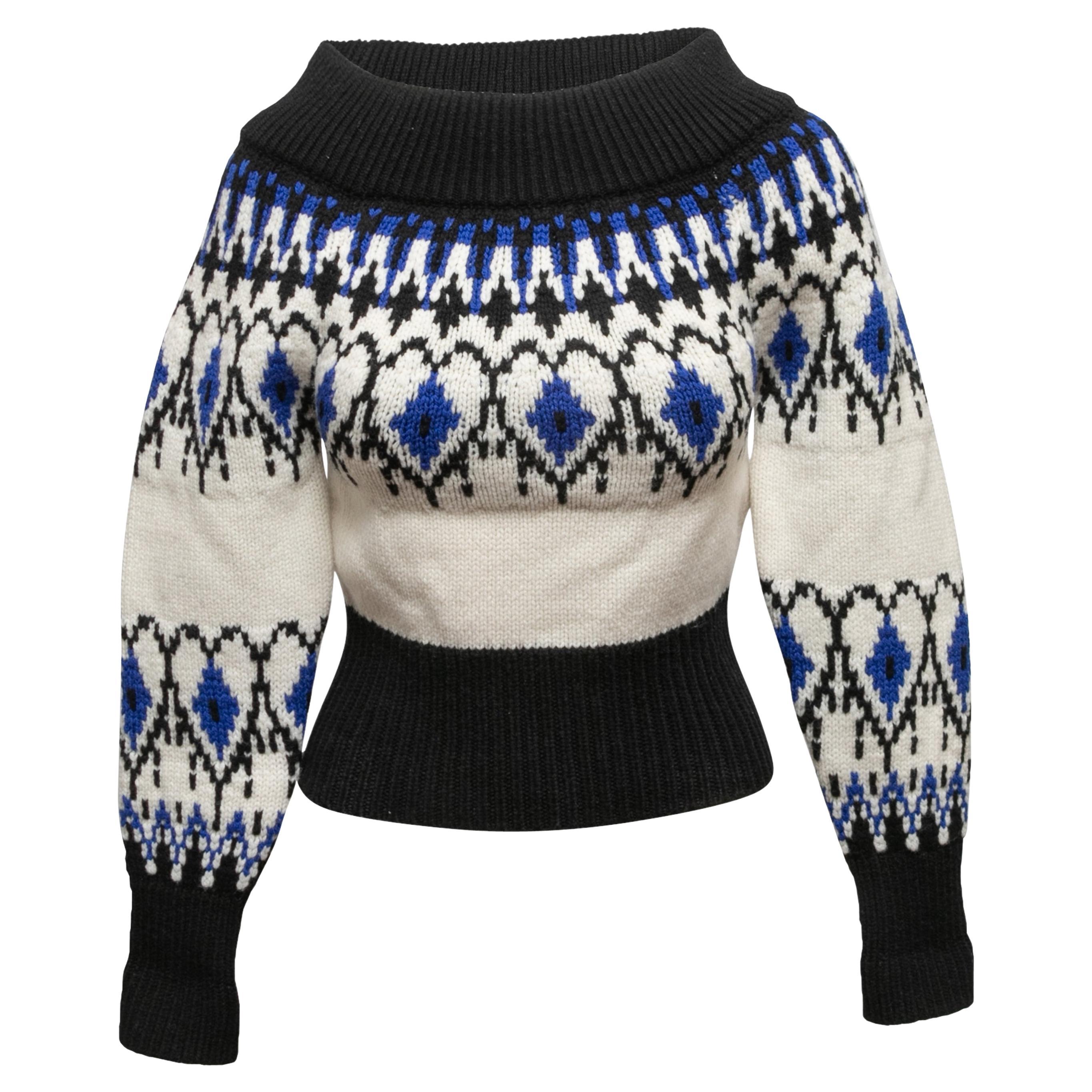 Pull en laine intarsia noir et multicolore Alexander McQueen Taille US XS