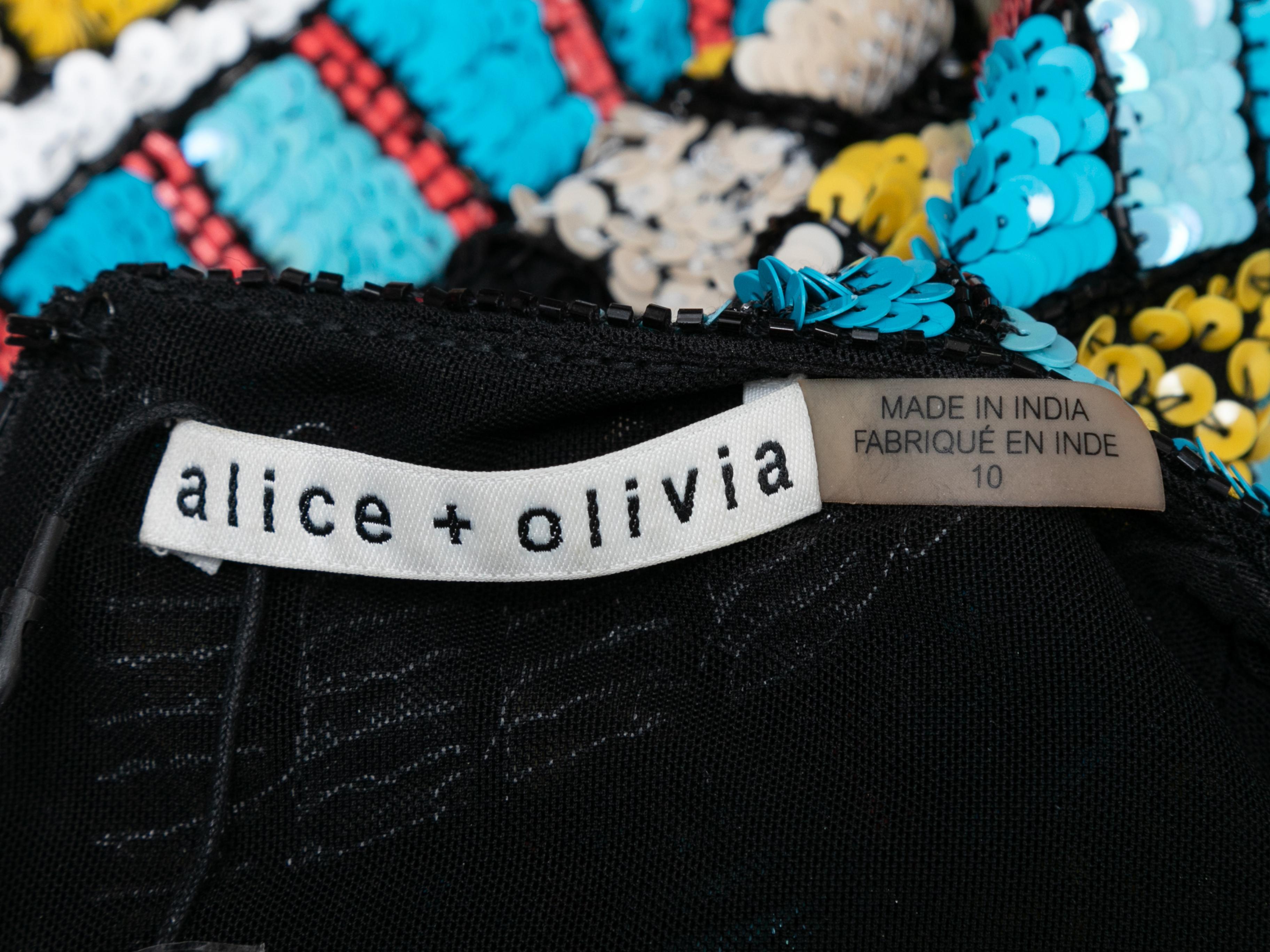 Black & Multicolor Alice + Olivia Beaded Dress Size US 10 For Sale 1
