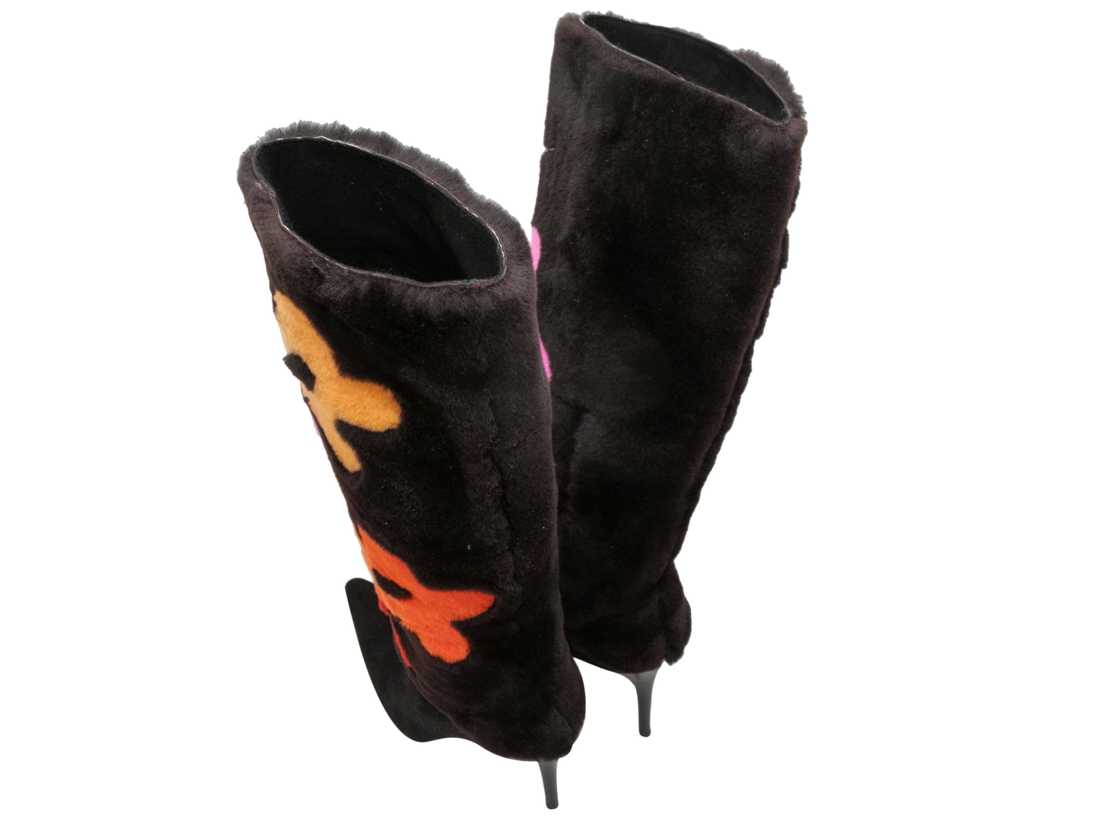 Women's Black & Multicolor Andrea Pfister Rabbit Fur Flower Power Boots Size 37