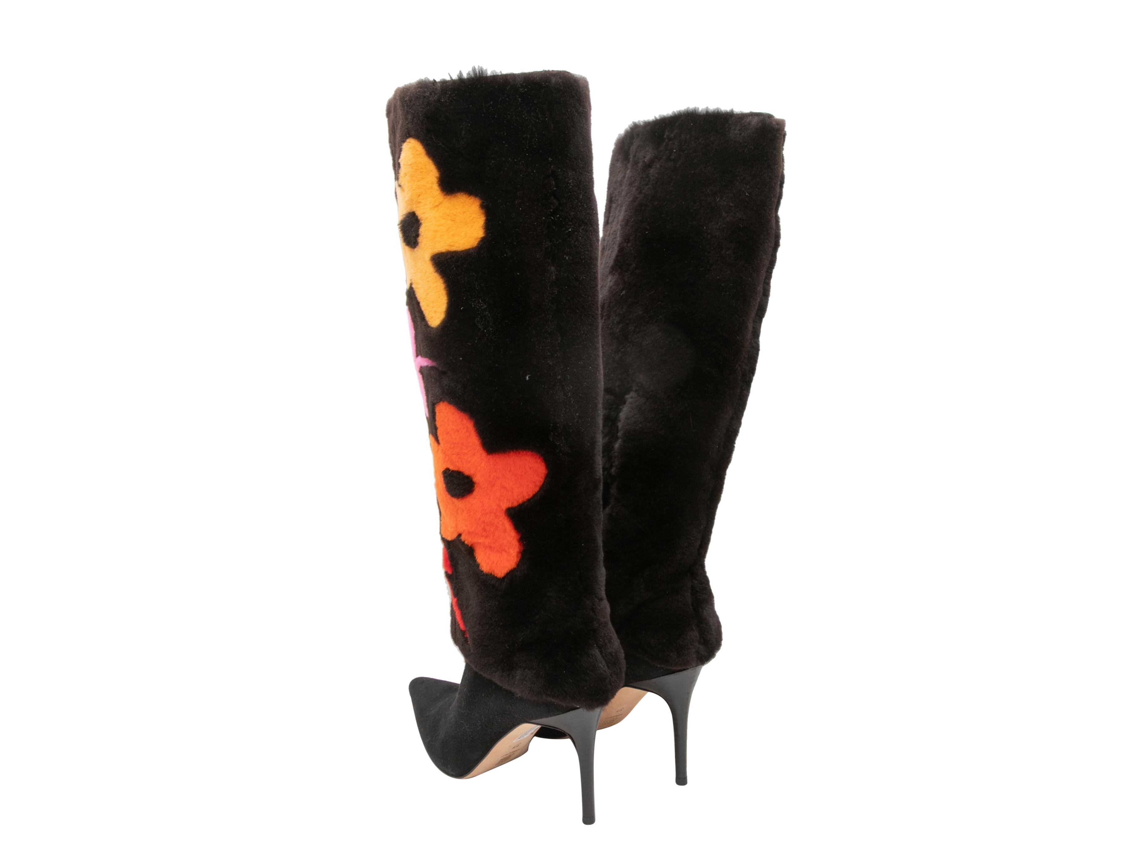 Black & Multicolor Andrea Pfister Rabbit Fur Flower Power Boots Size 37 1