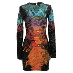 Black & Multicolor Balmain Sequined Long Sleeve Dress