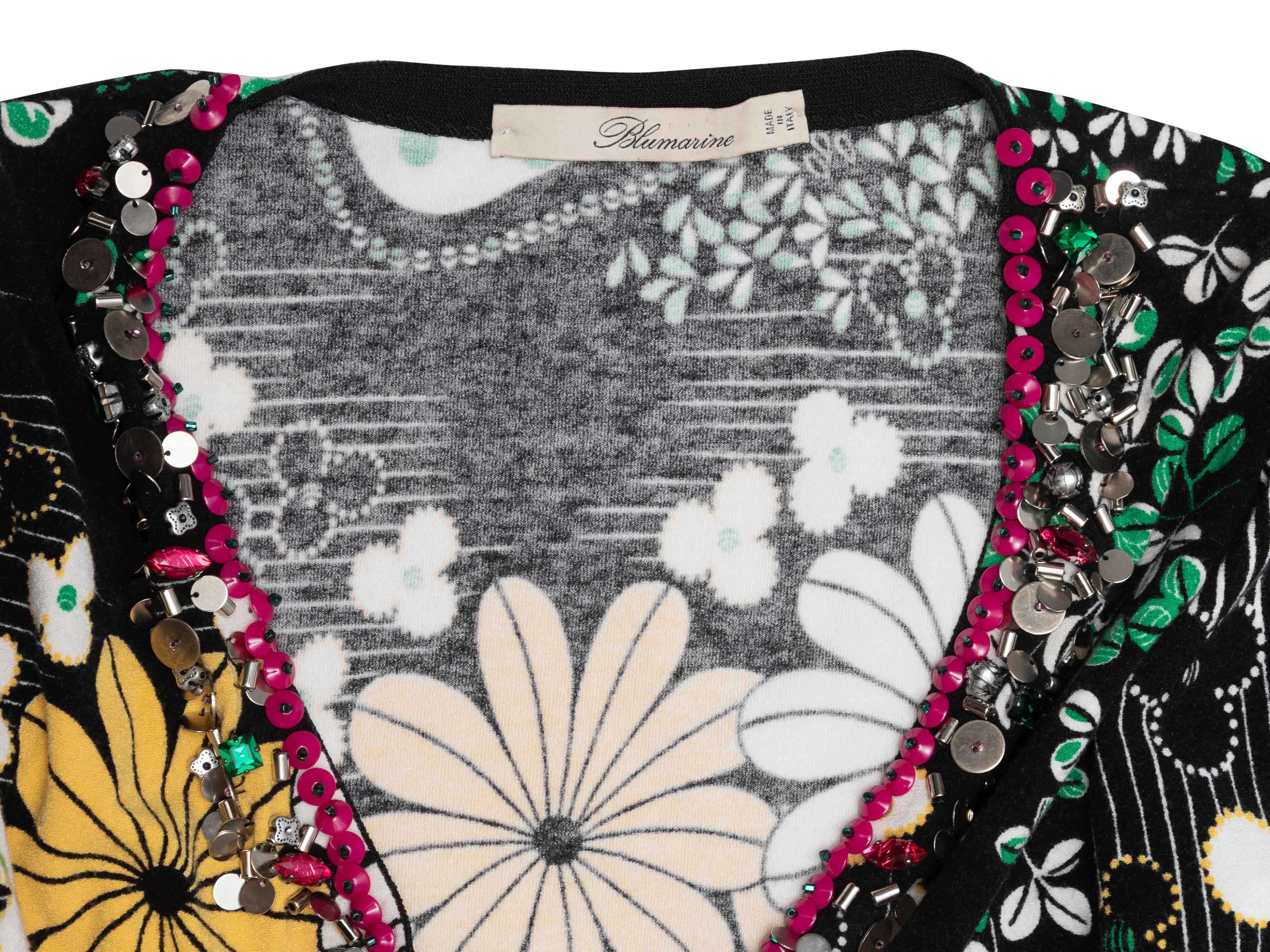 Schwarz & Multicolor Blumarine Blumenmuster verschönert Strickjacke Grö�ße IT 40 Damen im Angebot