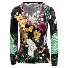 Cárdigan adornado con estampado floral negro y multicolor Blumarine Talla IT 40